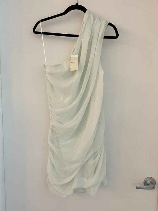 Abercrombie & Fitch One-Shoulder Chiffon Mini Dress Light Mint Green M Tall NWT - Picture 5 of 13